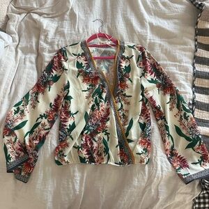 Floral Wrap Blouse with Long Sleeves